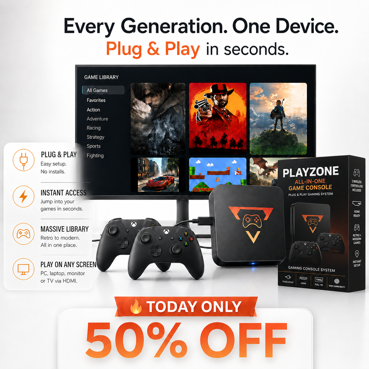 All-in-One Gaming System – Plug & Play in Seconds Playzone™